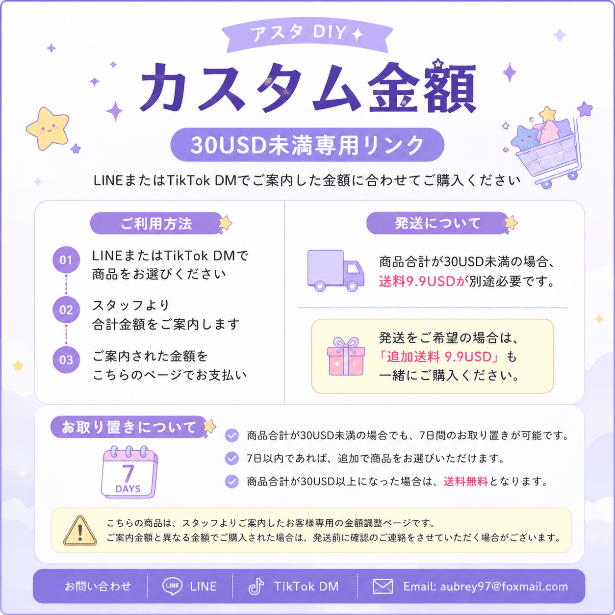 💫 カスタム金額|30USD未満専用